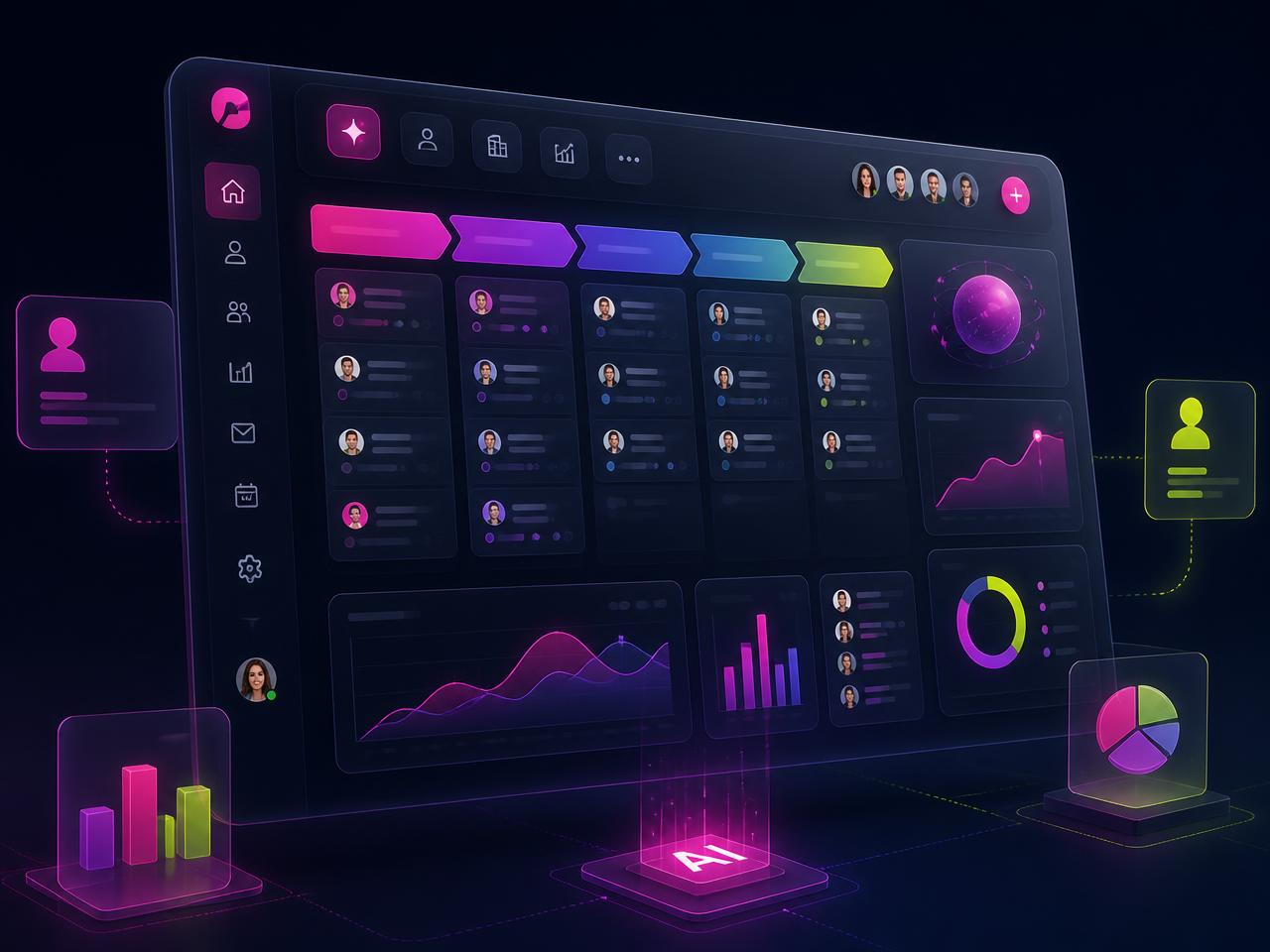AI-powered CRM dashboard showing customer journey automation and business analytics